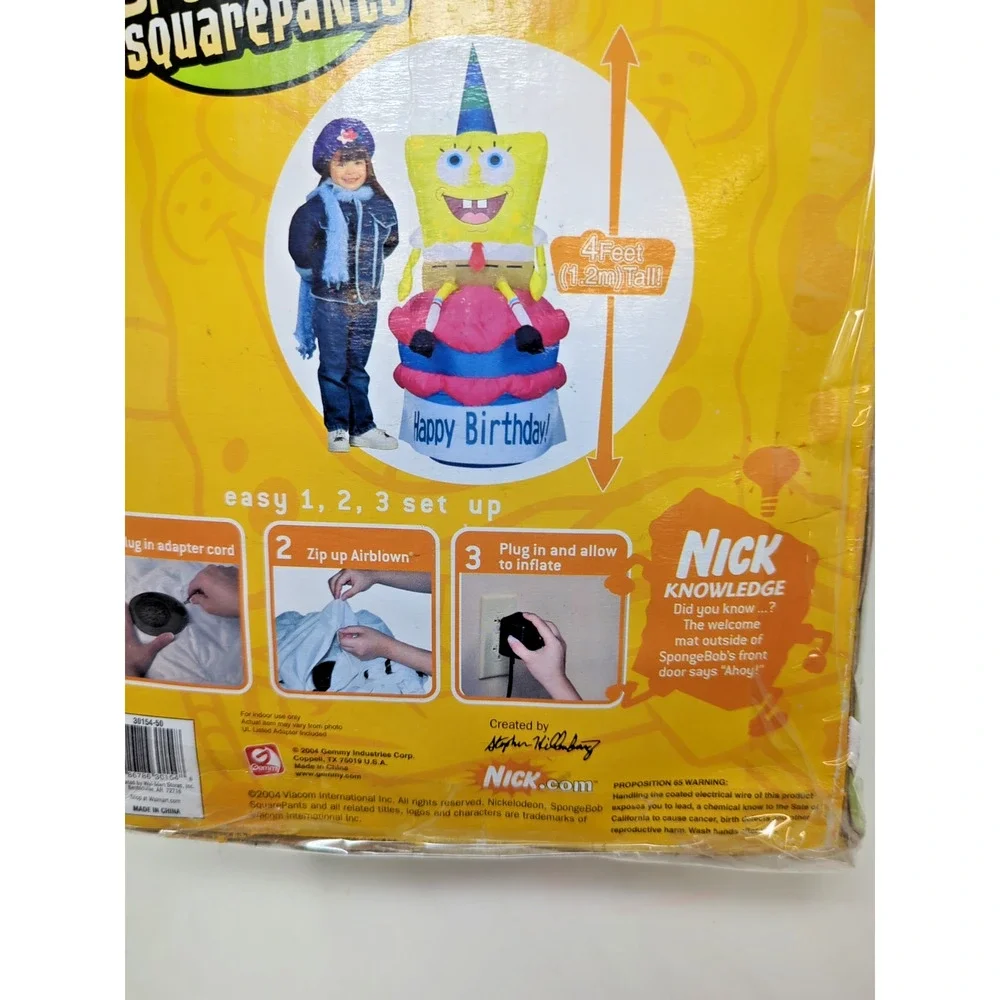 SpongeBob SquarePants 2004 Happy Birthday Inflatable 4’ Tall Gemmy Airblown